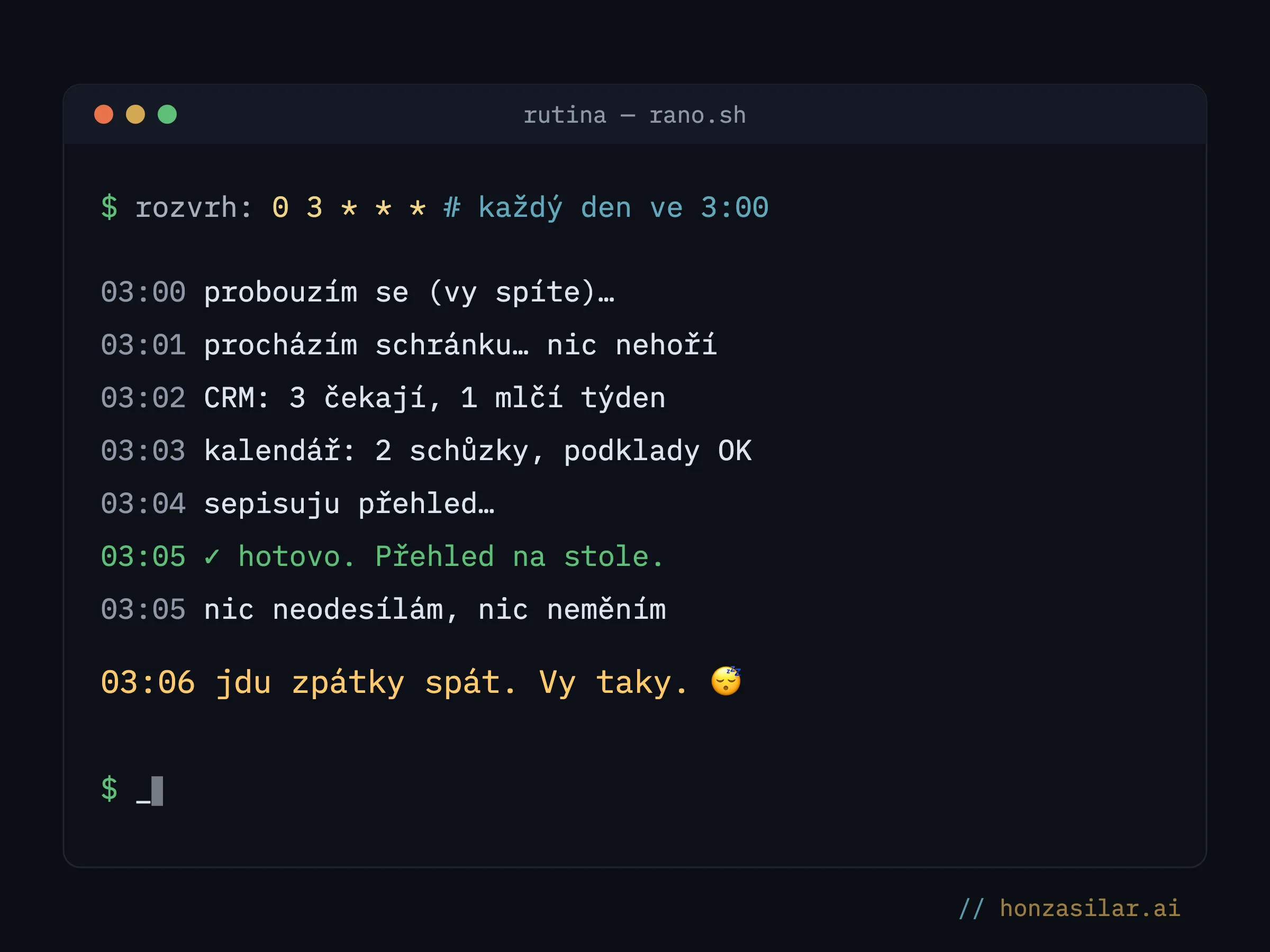 Meme: okno terminálu „rutina – rano.sh